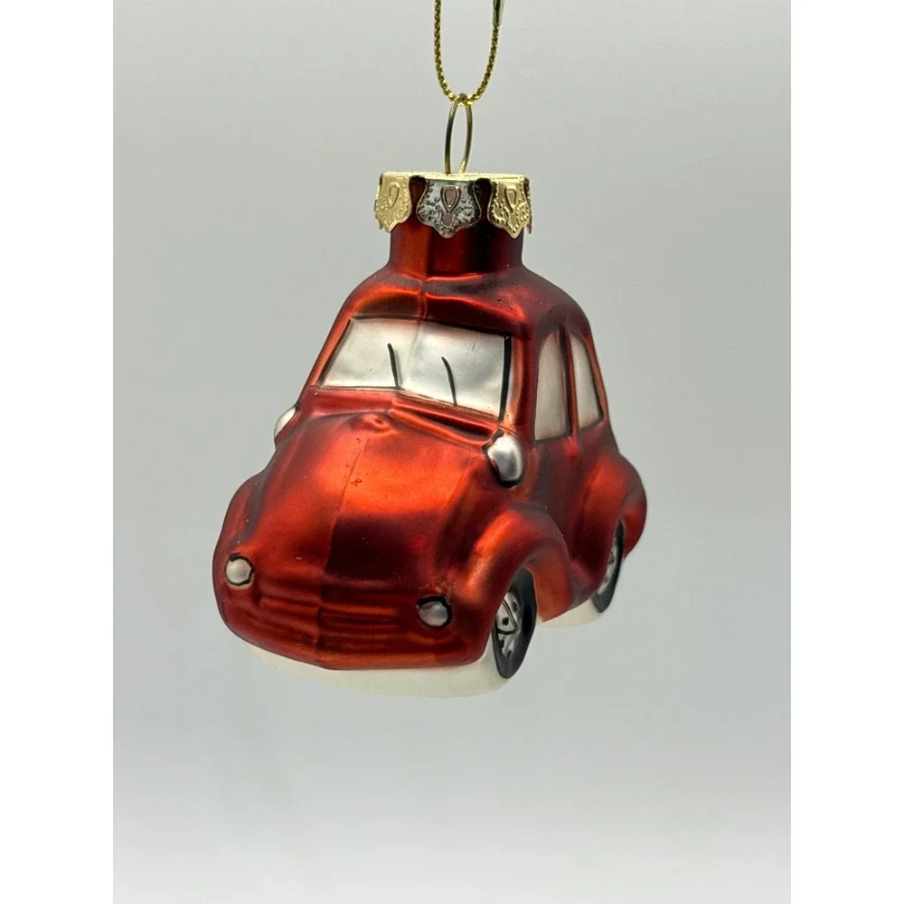 Vintage Hand Blown Mercury Glass Volkswagen Beetle Christmas Ornament Red VW